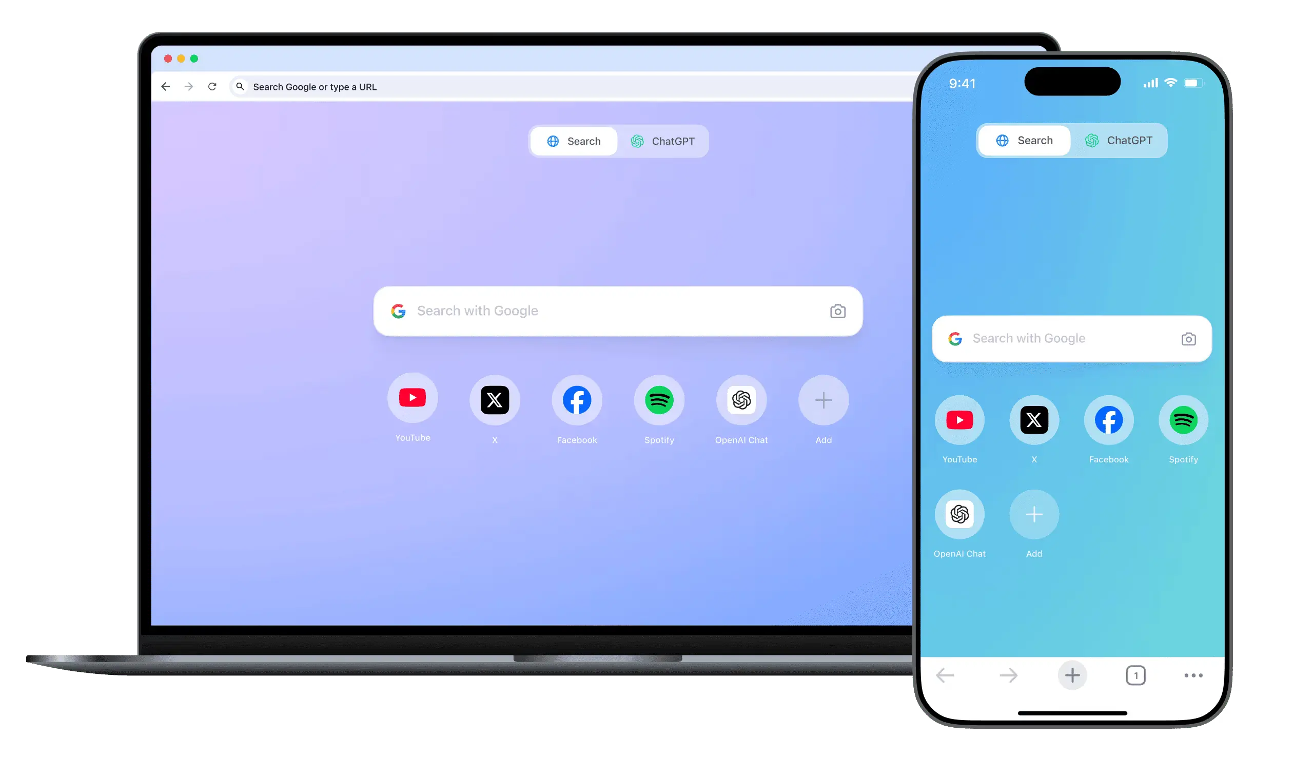 ChromS browser screen, mobile and desktop version